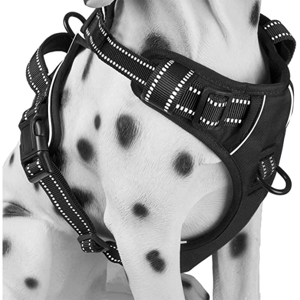 (Svart, XL) Hundsele utan drag, reflekterande bekväm västsele med 2 koppelfästen fram och bak och enkel kontroll
