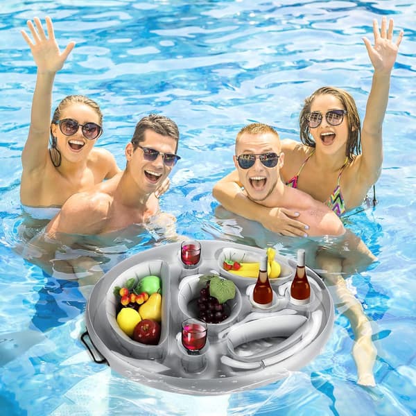 2-in-1 Inflatable Pool Cup Holder, 8-Hole Floating Beach Bar Tray, Large Capacity Floating Coaster, Summer Theme Party Buffet Server for Bottled Drinks