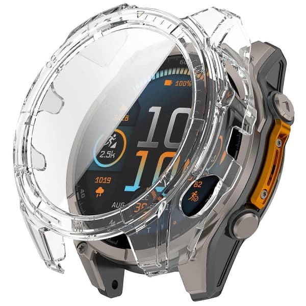Garmin Tactix 8 51mm AMOLED -version kellokotelo, PC-kehys karkaistulla lasinäytönsuojalla, monivärinen läpinäkyvä Multicolor Transparent