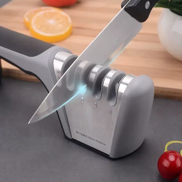 Professional Knife Sharpener, 4-in-1 Kitchen Knife and Scissor Sharpener with Non-Slip Rubber for Knives