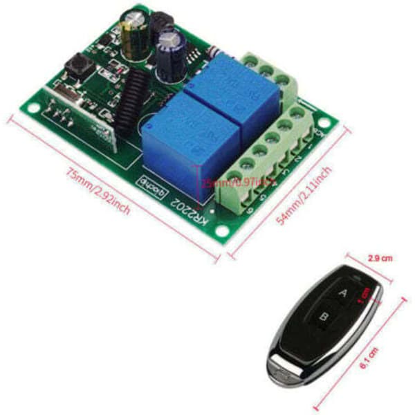DieseRC Wireless Remote Switch 433 MHz, 2 Channels AC 220V with Receiver Relay and 2 Remote Controls for Garage Door, Rolling Shutter, Lights