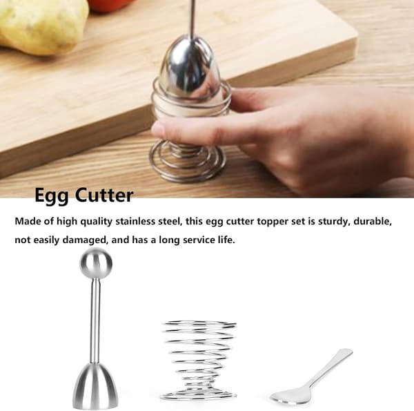 Egg Slicer, Stainless Steel Egg Shell Opener, Egg Opener, Spoon with Egg Stand, Kitchen Utensil for Egg Shell Removal