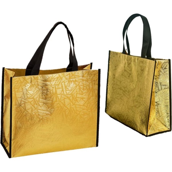 12 stk. Guld Gaveposer med Håndtag, Ikke-vævet Blanke Indkøbsposer, Genanvendelige Store Gaveposer, Festgaveposer 13 x 4,5 x 11 tommer