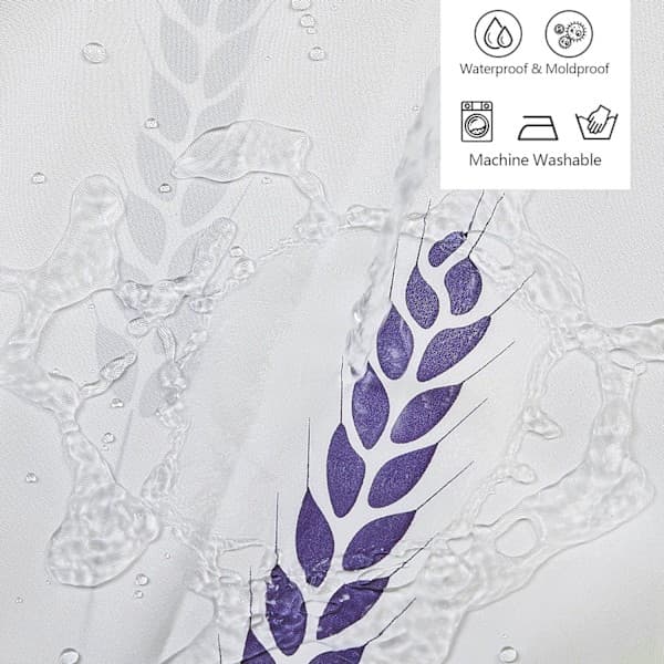 180x200CM White Shower Curtain Waterproof Polyester Fabric Machine Washable Bathroom Curtain with Hooks