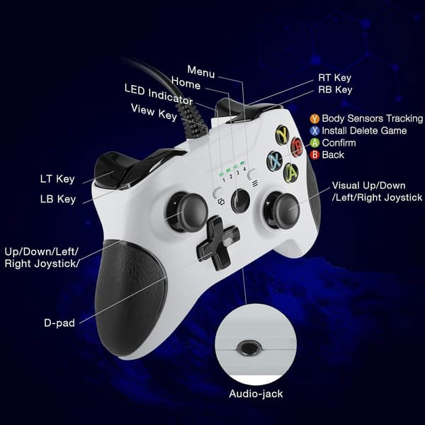 Kablet controller til Xbox One, kablet gaming controller med modekontrol, dobbelt vibrationsdesign til Xbox One/X/S/PC med Windows 7/8/10