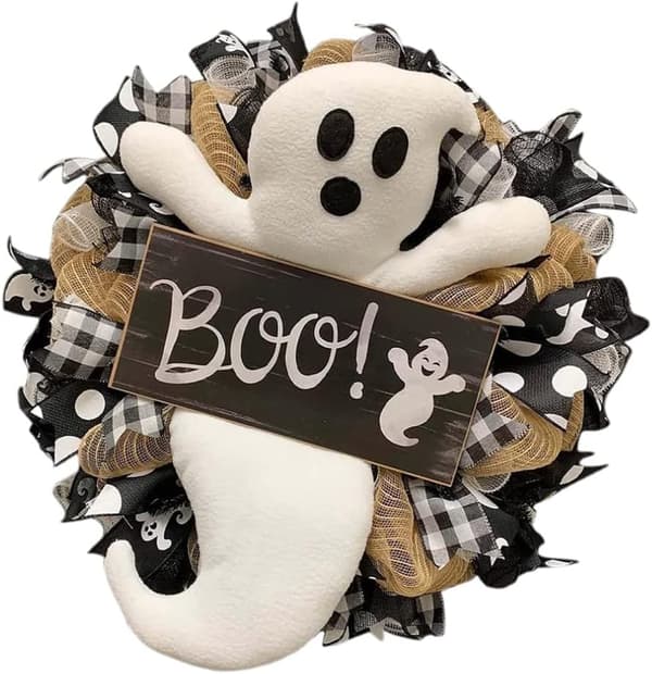 1 stk efterårskrans, Halloween spøgelseskrans efterår Boo Wreath med Cu