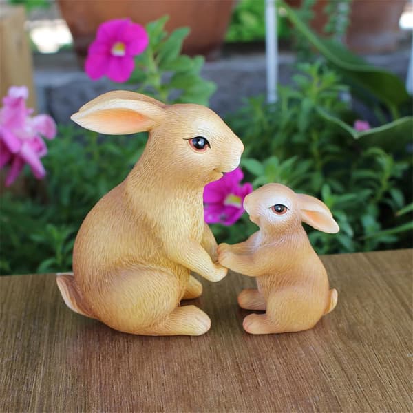 Funny Rabbit Playing Statue Decor, Rustic Whimsical Mom and Baby Rabbit Figurine, Resin Rabbit Statue Figurines Easter Bunny Statue Decor