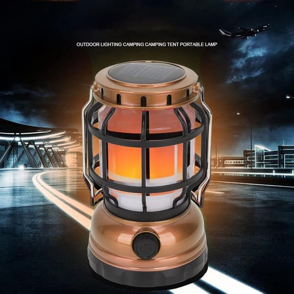 Portable USB and Solar Charging Camping Lantern with Hidden Handle - Two Charging Methods for Outdoor Use (Yellow)(Ho)