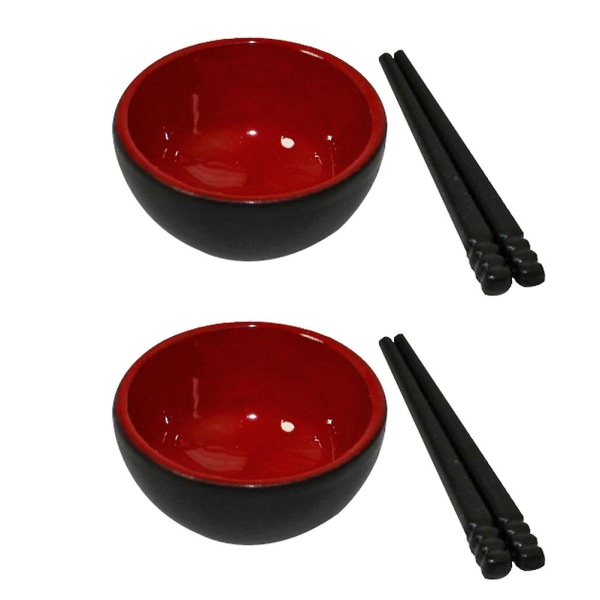 2 set Miniatyrmat Leksak Leksak Kreativ miniskål Ätpinnar (svart+röd)Röd1,6x1,6cm Red 1.6x1.6cm