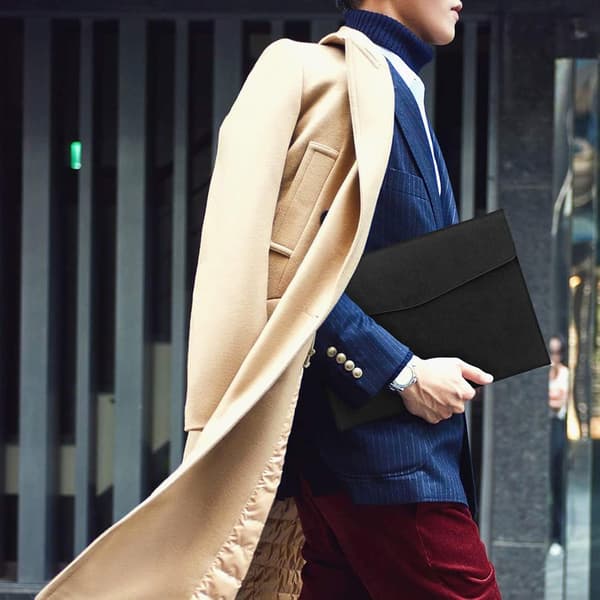 Leather Document Folder, Waterproof Thin PU Leather A4 Envelope Folder Expanding File Organizer Briefcase Storage Bag Black-tfrf