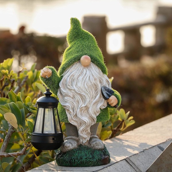 33 cm rolig GNOME-dvärgstaty utomhusträdgårdsprydnader, vattentät trädgårdstomtarfigur i harts med sollampor för utomhusgård D