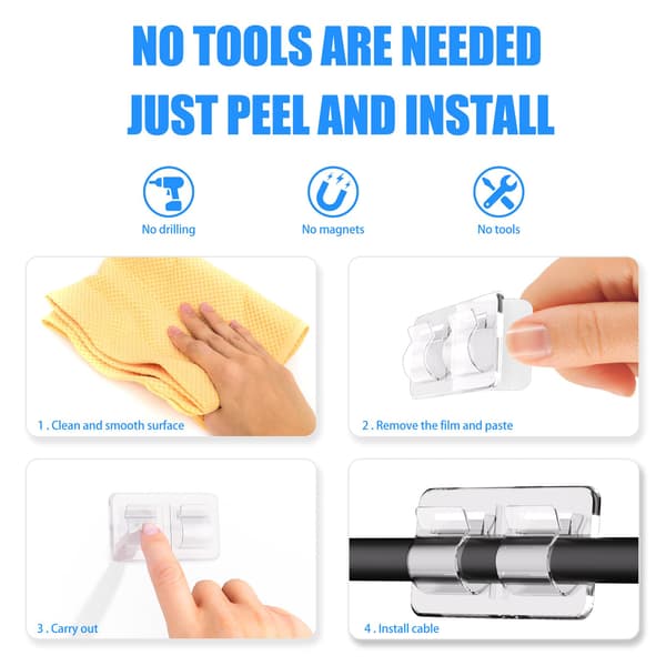 Outdoor Lighting Clips, 25 Robust Cable Clips with Waterproof Adhesive Strips for Hanging Christmas Lights