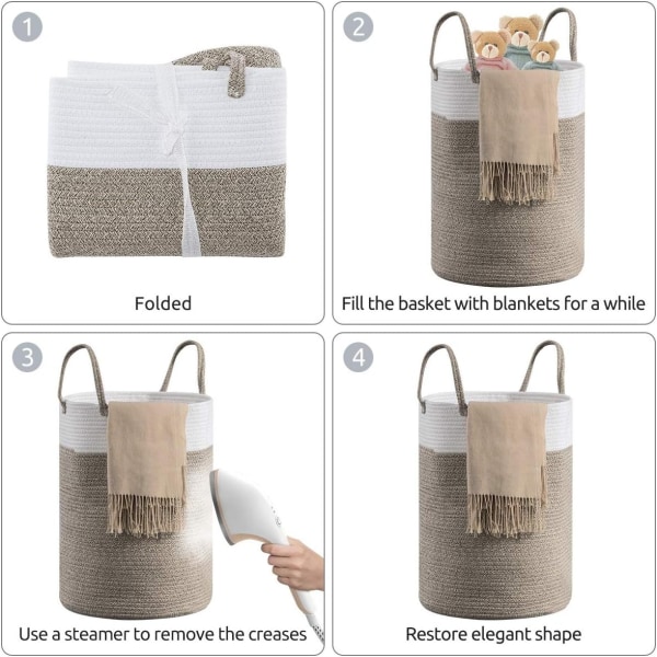 Tvätthållare Tvätthållare Förvaringskorg Smutstvättkorg Brun Bomullsrep 40cm(D) x45cm(H)