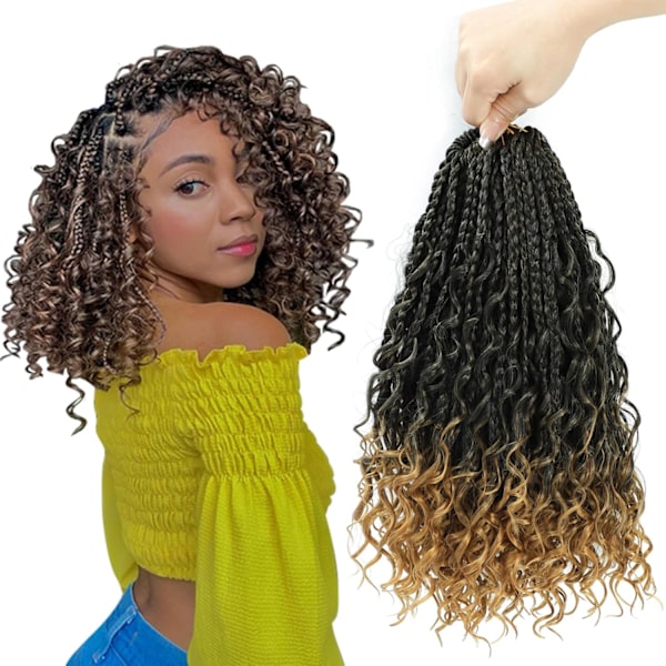 8 Förpackningar Box Braids Crochet Braids med Lockiga Ändar 12 Tum Crochet Box Braids 3X Box Braid Crochet Hårförlängning (12(8 Förpackningar), 1B/27)