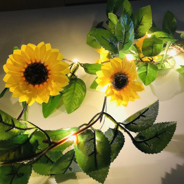 Led solsikkelys, kunstig solsikkeguirlande med lys til indendørs soveværelse Ferie bryllup fødselsdagsfest Hjemmehave indretning (1 stk, Yello)