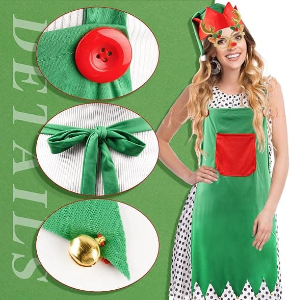 Set med 3 jultomteförkläden kökstillbehör, jultomte