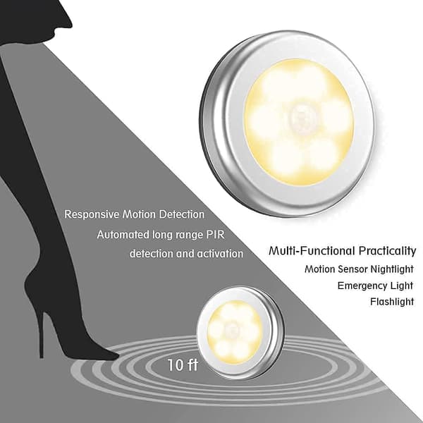 3-pack Motion Sensor Night Light Battery Operated Wireless LED Lamp for Nursery Kids Warm White Silver