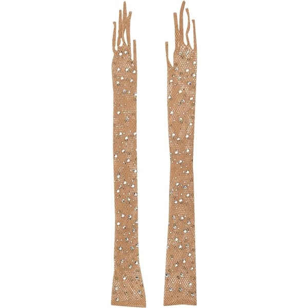 Lange hansker for kvinner med strass og netting