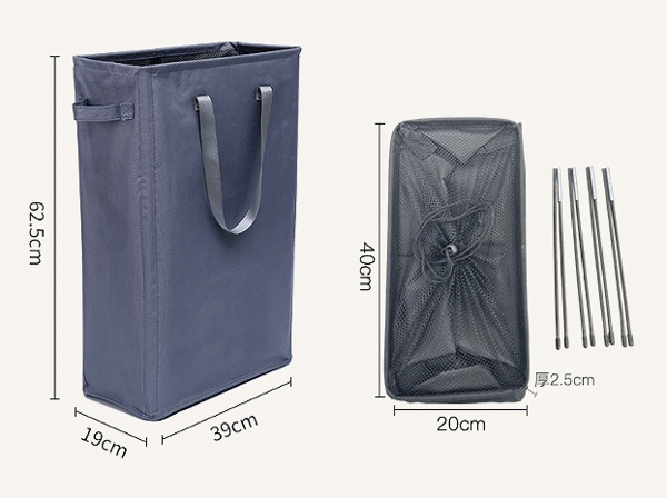 Laundry Basket with Handles Foldable Laundry Hamper Thin Dirty Clothes Hamper Slim Laundry Bag Collapsible Dirty Clothes Basket Black