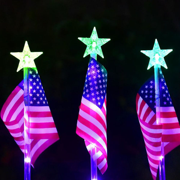 2-pack Solcells Amerikanska Flaggor Solcells Trädgårdslampor