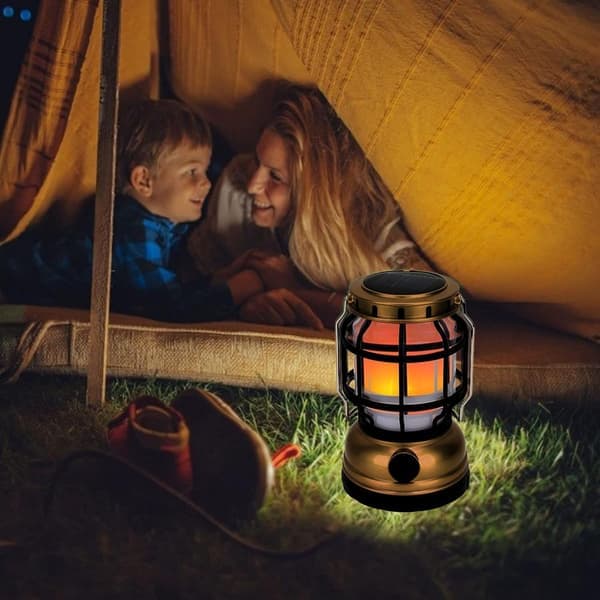 Portable USB and Solar Charging Camping Lantern with Hidden Handle - Two Charging Methods for Outdoor Use (Yellow)(Ho)