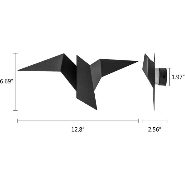 Moderne væglampe med LED i form af en flyvende fugl, kompatibel med soveværelse, stue (12,8 tommer) (sort)