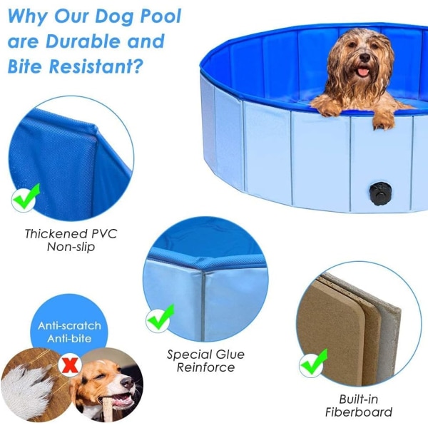 80x20 cm sammenleggbart hundebasseng, badekar dusj lekebasseng for hund/katt/kjæledyr utendørs-blå