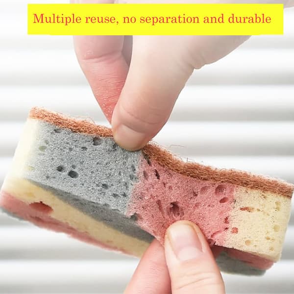 Double-sided multifunctional kitchen sponge ideal for dishwashing and stain removal, absorbent, durable coconut fiber side and soft sponge side 5
