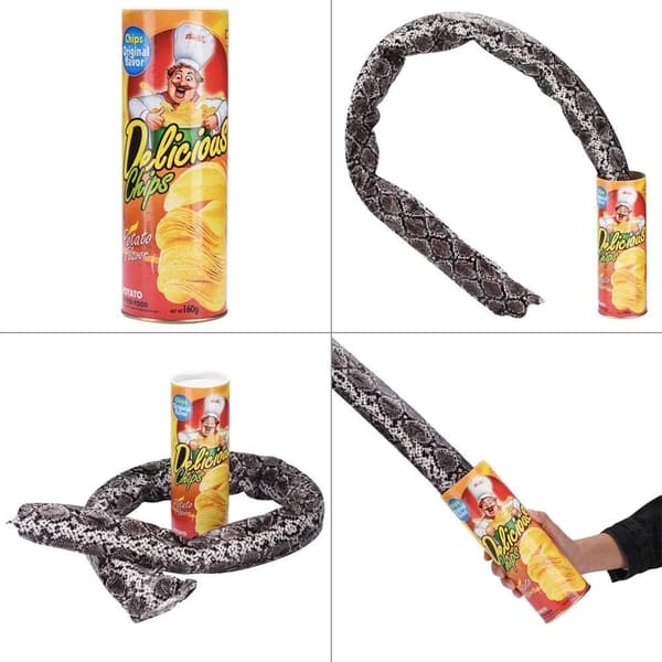 Nyhed Orm Trick Legetøj Chipsdåse Sjove Pranks Vitser Hop Pop Ud Spring Party Tilbehør