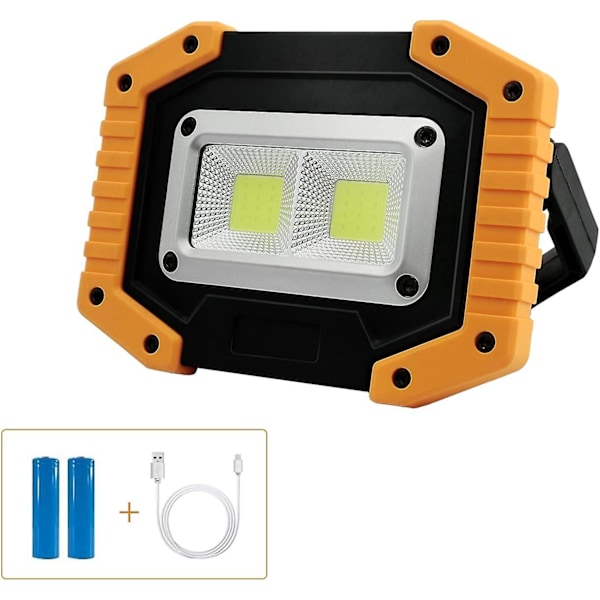 30W 1500lm Genopladelig LED-Overlygte Arbejdslys til Byggeplads med 2x COB Bærbar USB LED-Spotlight til Camping, 3 Tilstande, Batteri Indeholder (1 Pie