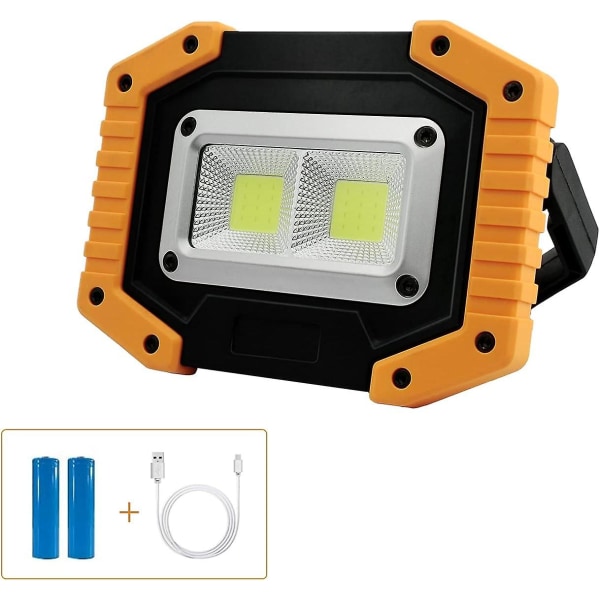 30W 1500lm Uppladdbar LED-Arbetslampa Byggplats Arbetsbelysning Med 2x COB Bärbar USB LED-Spotlight För Camping, 3 Lägen, Batteri Innehåller (1 St