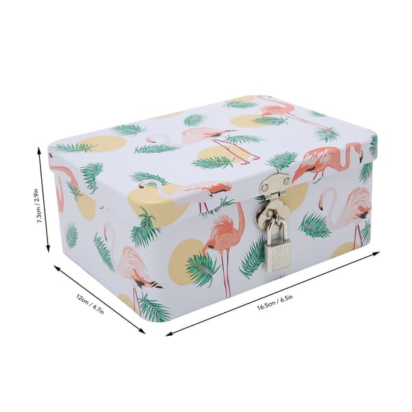 Tin Storage Boxes with Flamingo and Leaf Pattern, Versatile Rectangular Tin Box with Lock and Keys for Family and Office