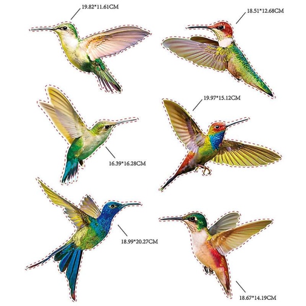 Kauniit kolibrit staattiset ikkunatarrat - Kolibri-ikkunatarrat lintuiskun ehkäisemiseksi - Ainutlaatuinen kaksisivuinen painatus (6 kpl, värillinen)