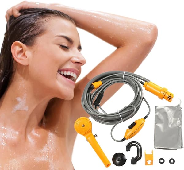 12V Portable Shower Head for Camping with Pump | Handheld Shower Head, Powered by Car Cigarette Lighter