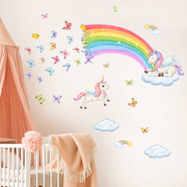 Rainbow Wall Decals Unicorn Rainbow Butterflies Clouds Wall Sticker