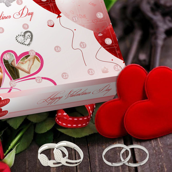 Jue-fish Alla hjärtans dag Blind Box 24 Nedräkning DIY Halsband Ring Smycken Alla hjärtans dag Överraskningsgåva Box