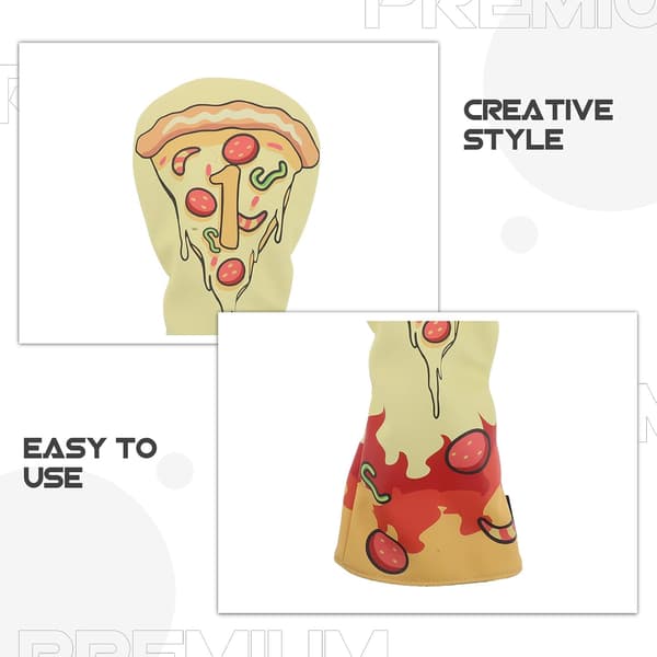 Golf Driver Cover Pizza Nyhet Vattentät PU Headcover med Fleece Foder