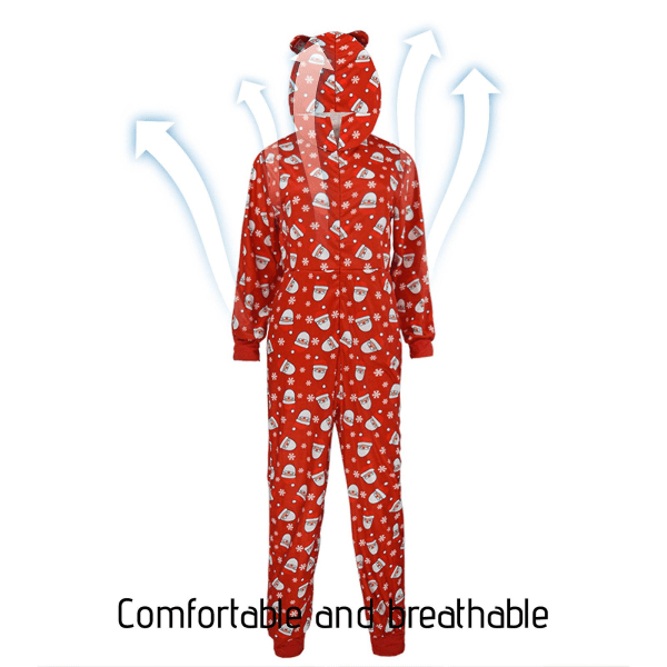 Jumpsuit til jul, morsom juletrykk med lange ermer, morsom hel pyjamas med glidelås bak - for kvinner Women M