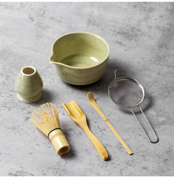 5-delt matcha-tesæt, japansk stil tevisp matcha-skål, gradientgrøn Gradient green 5-piece set Gradient green 5-piece set