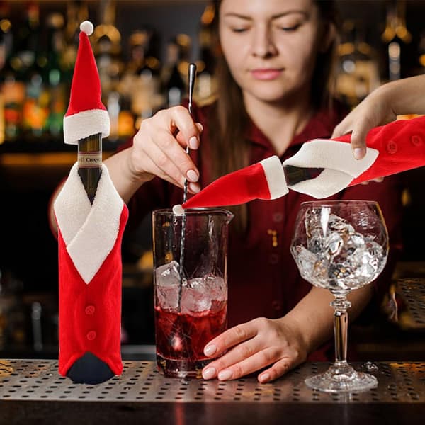Set med 4 röda julvinsflaskepåsar, rödvinsflaskeset, Fab