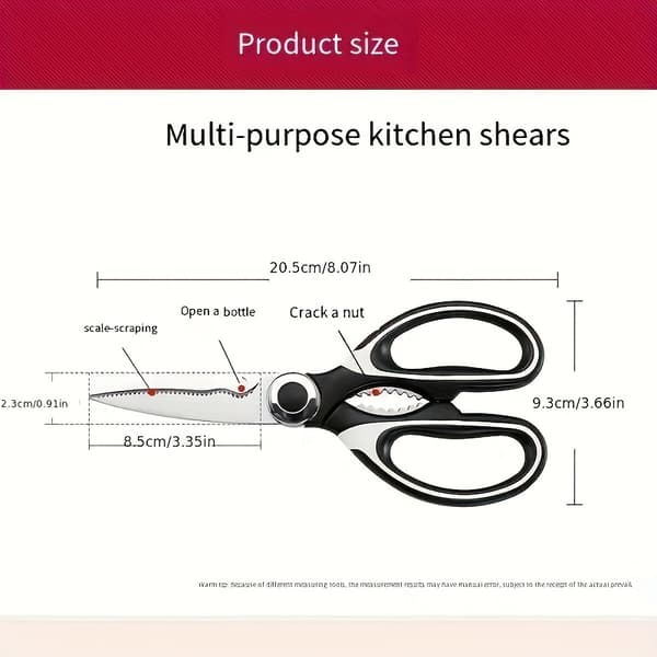 Durable Stainless Steel Kitchen Shears | Sharp Blades, Ergonomic Handle, Multifunctional for Fish, BBQ, Bone Cutting - Cooking, Baking