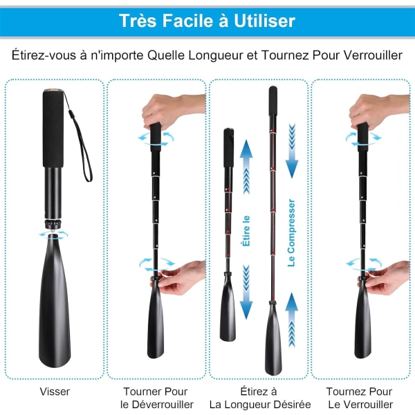 Pitkä kengänpujotin - Teleskooppinen 41-97 cm, Pitkä kengänpujotin metalli- ja muovikahvalla, Pitkä kengänpujotin, Pitkäkahvainen kengänpujotin