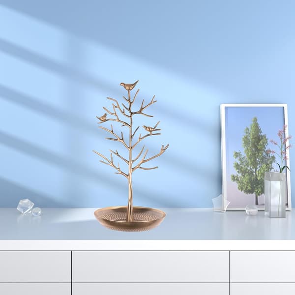 Bronzefugle Træ Smykkestativ Display Øreringe Halskæde Holder Organizer Rack Tower