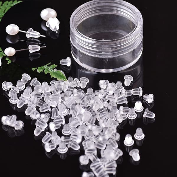 100 pcs (size 4*4.5 mm) transparent silicone earring backs, earring stoppers, earring safety loops