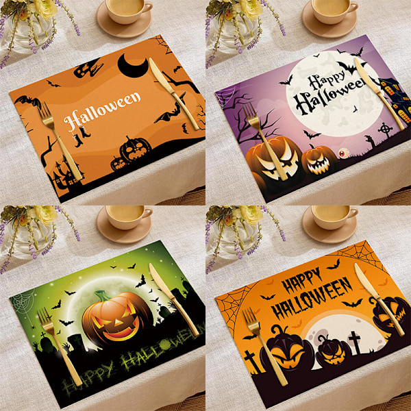 Halloween-pöytäliinat ruokapöydälle, 4 kpl setti, pestävä, 11,8 x 15,7 tuumaa, sisäkäyttöön ruokailutilaan, keittiön sisustukseen, pöytäliinat