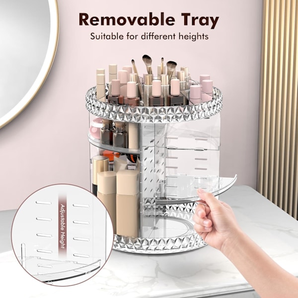Roterende Makeup-Organiser - Justerbar Hylde Højde og Fuld Rotation, Den Perfekte Runde Spinnende Kosmetik Organiser til Soveværelset
