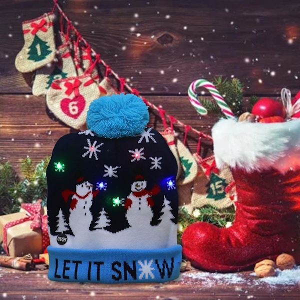 LED Julehatt Lysende Julehatt Unisex Blå Strikket Lue Høytidshatt