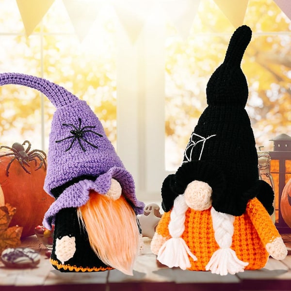 Halloween-tomte i stickad spindelform - Svensk Tomte Nisse Plysch Handgjord Hem & Köksdekoration för Våningsbricka