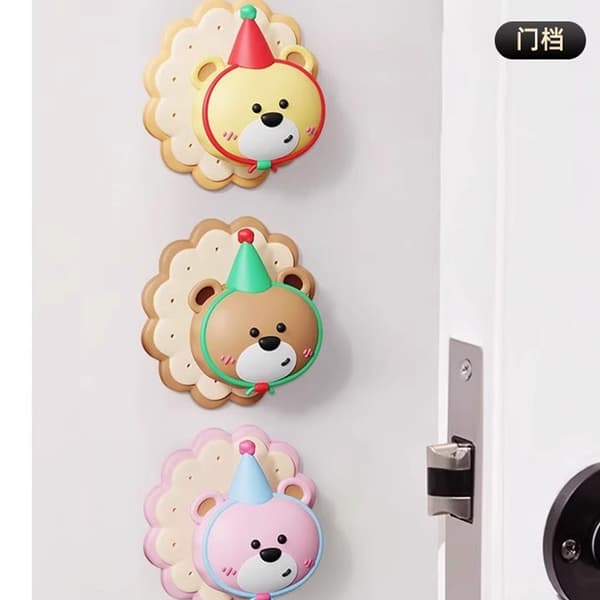 Round Silicone Wall Protector Pad with Cartoon Animal, Self-Adhesive Door Stop Door Handle Buffer Pad, Suitable for Walls, Refrigerators