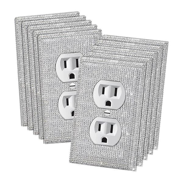 10-pack Ljusströmbrytare och Uttag, Bling Strass Väggplattor, Silver Bling Strass